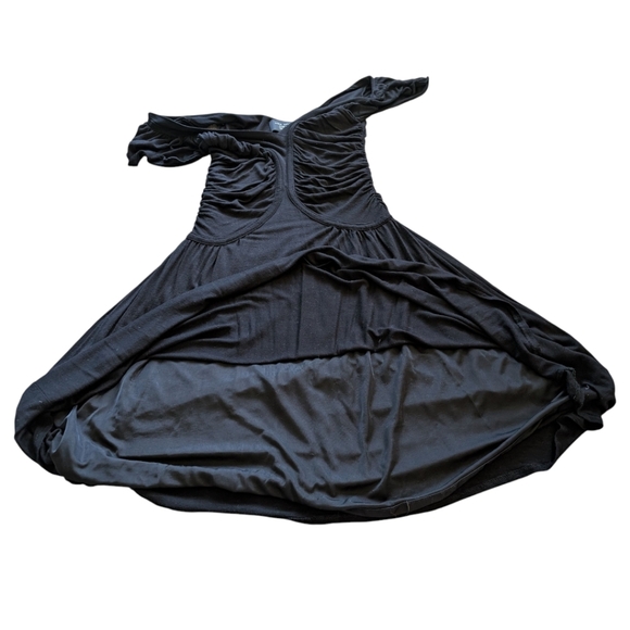 Zara Dress Plunge Ruched Little Black V Neck Flutter Sleeves Women's size Medium - Picture 2 of 13